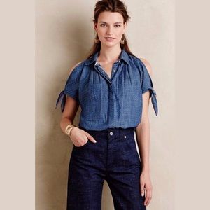 Anthropologie chambray cold shoulder top